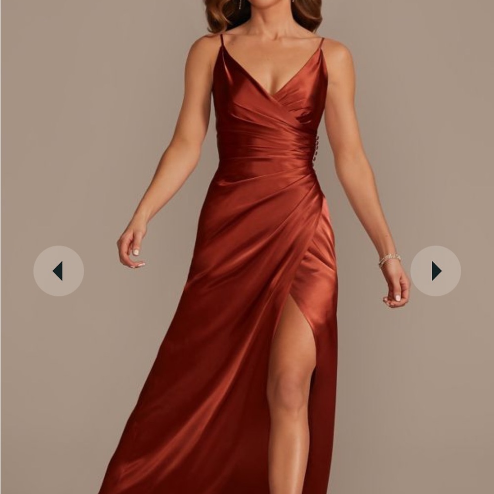 David’s Bridal Galina Signature charmeuse draped strappy bridesmaid dress